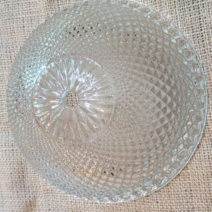 Vintage Clear Diamond Cut Glass Ceiling Light Fixture Cover, 9"